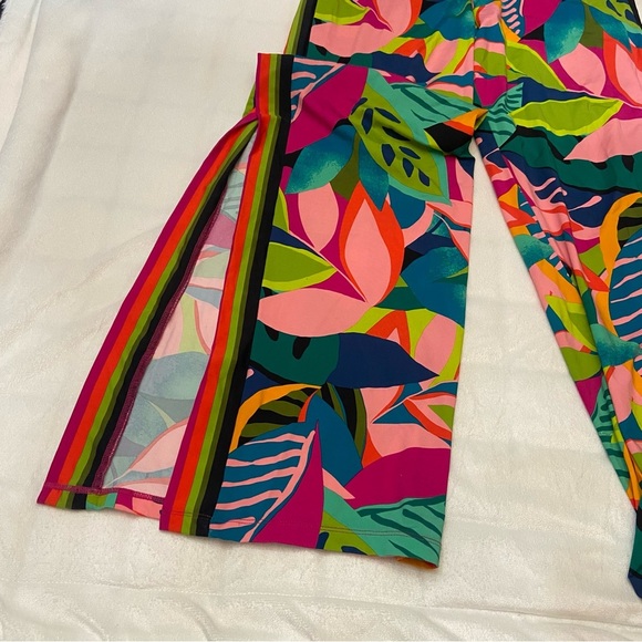 Trina Turk colorful tropical Leaf Print wide split leg Pants 2253 - Picture 6 of 9